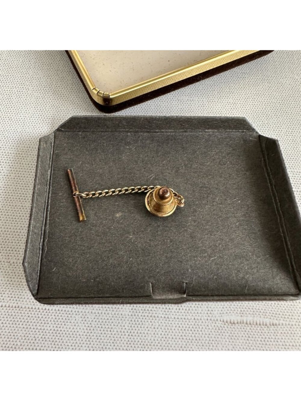 Vintage Diamond Tie Tack Yellow Gold Tone Michael Craig Mens Lapel Pin - Picture 4 of 5